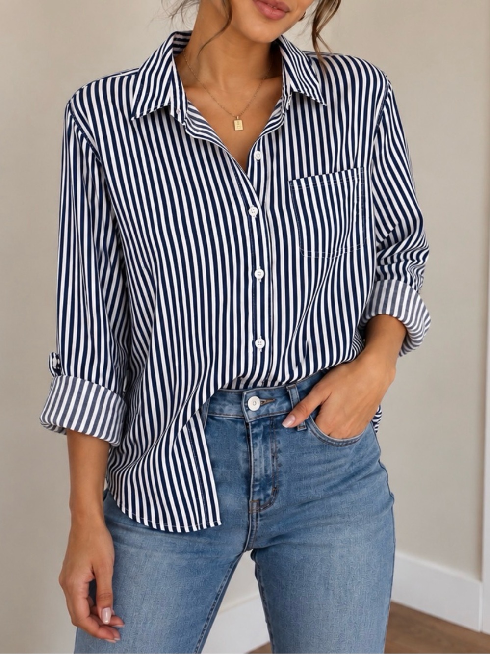 Velvet Heart Navy & White Vertical Stripe Button-Down Shirt